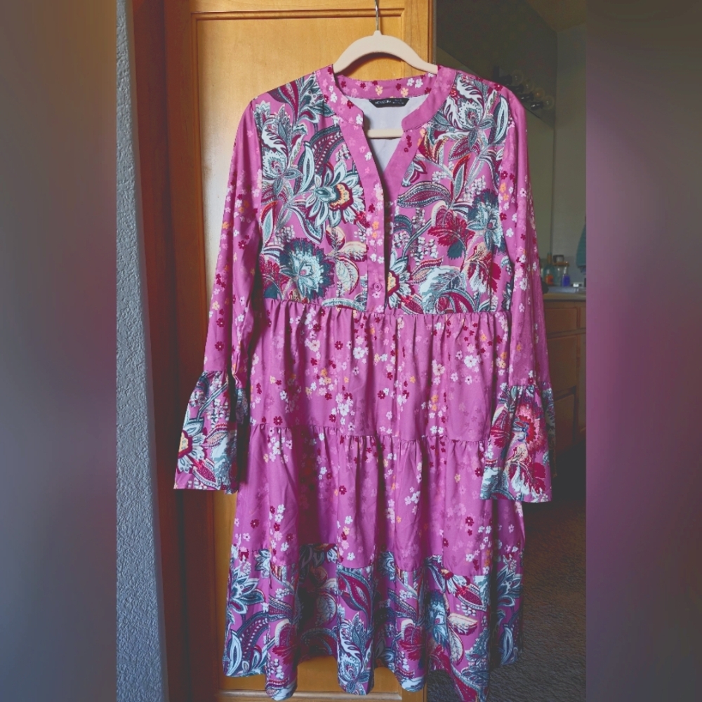 Floral Long Sleeve Dress - Pink